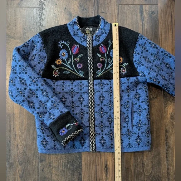 Vintage Icelandic Design Sweater Wool Nordic Embroidered Full Zip Lined Small - Picture 11 of 12